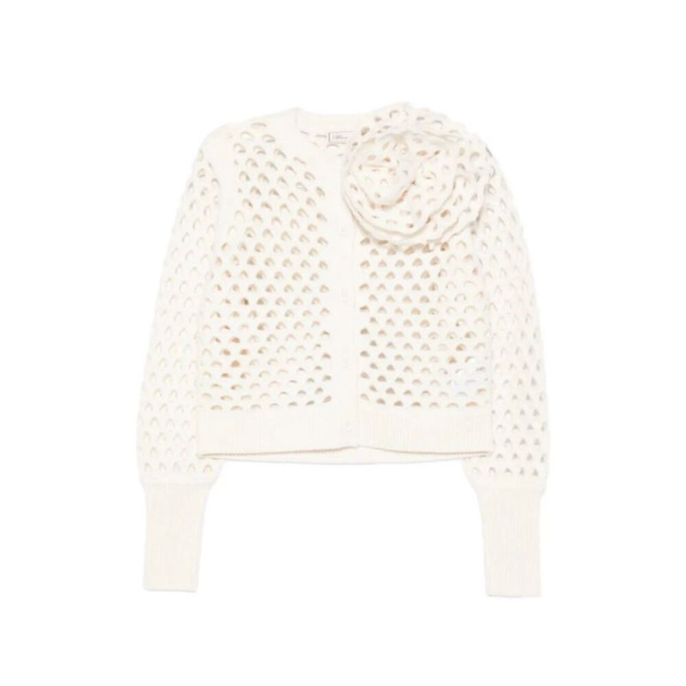 Blumarine Women Openwork Wool Cardigan With 3D Rose